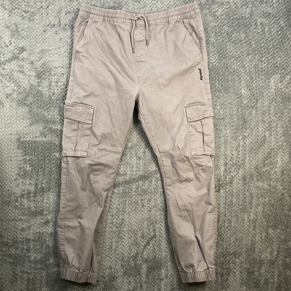Kaporal Cargo Pants Men XXL Tiago Beige Tapered Jogger Elastic Travel Jogger